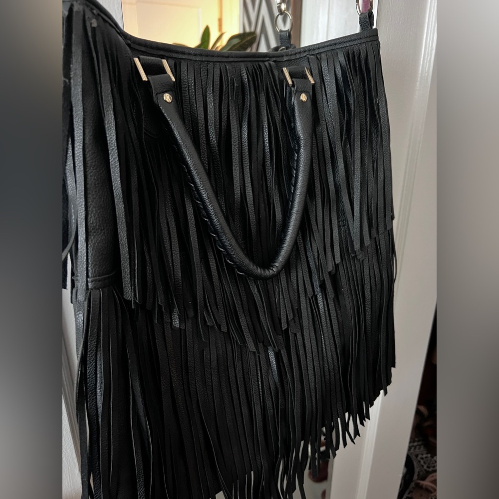 Black Fringe Leather H&M Bag